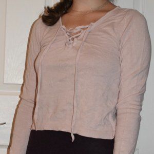 Rose Knit Front Tie Longsleeve Top